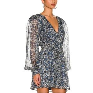 House of Harlow 1960 Blue Paisley Wrap Mini Dress